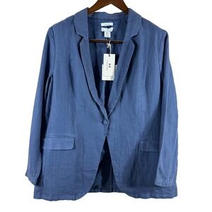 Halston Women's Jacket Blue 100% Linen‎ Single Button Back Vent Blazer Size XL